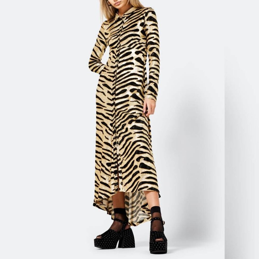 Paco Rabanne AW19 Gold Tiger Jacquard Metallic Maxi Dress